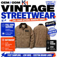 Veste imperméable à capuche personnalisée OEM style streetwear vintage, en molleton épais 480 g/m², col en velours côtelé vieilli, effet délavé couleur argile sale