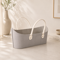 Panier de rangement minimaliste en cuir gris clair durable avec double poignée, multi-usages, texture croco gaufrée pour entrée et chambre