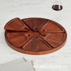 Bandeja Redonda Modular de Madera de Acacia con Soporte para Copas de Vino, para Frutas y Aperitivos, Diseño Multifuncional - Product Image 4