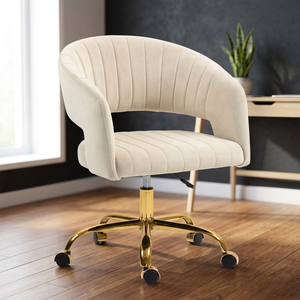 Fauteuil de bureau pivotant en velours, réglable en hauteur, avec cinq roulettes, siège moderne pour maquillage et coiffeuse - Product Image 1