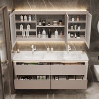 Meuble-lavabo de salle de bain moderne et minimaliste personnalisable avec vasque intégrée en pierre frittée SINISO à chaud