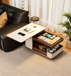 Table basse moderne en bois avec éclairage LED et tiroir de rangement, meubles de salon - Product Image 4