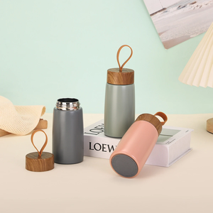 280ml 304 Stainless Steel Vacuum Insulated Mini Water <b>Bottle</b> with Wood Grain Lid Portable Thermal <b>Coffee</b> Mug for Travel Gift - Product Image 6