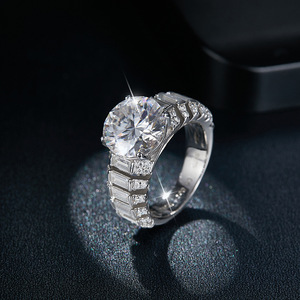 Moda 925 gümüş <span class=keywords><strong>5</strong></span> karat süper boyutu hakiki yuvarlak baget alyans kadın güzel takı nişan tam Moissanite yüzük - Product Image 3