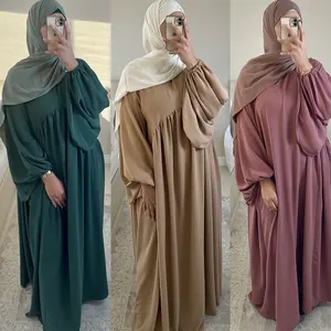 Grosir Turki 2023 gaun sederhana longgar warna Femme jubah Solid sambungan Burqa Arab Timur Tengah Abaya wanita Muslim