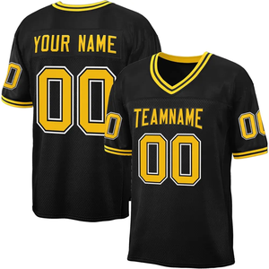 Camiseta de fútbol con cuello en V para hombre, color negro y amarillo, de malla de poliéster, manga corta, nombre del equipo, nombre del jugador, 00, personalizada - Product Image 1