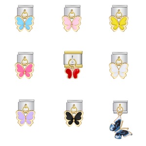 Abalorio de mariposa italiano modular para pulsera, chapado en oro, esmalte azul, colgante de joyería unisex para uso diario - Product Image 5