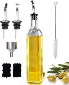 Clear Glass Eco-Friendly Cute Multifunction Oil & Vinegar Dispenser Bottle Set 17oz with Cover Funnel <b>Label</b> for <b>Kitchen</b> Storage - Product Image 1