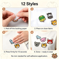 Lot de 12 patchs autocollants en forme de tête d'animal pour vêtements, chapeaux, sacs, chaussettes, pour cadeaux DIY, activités commerciales, décoration, uniformes