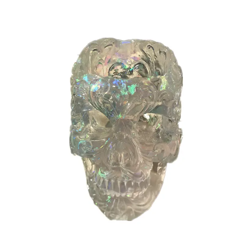 Escultura de escritorio, soporte para brochas de maquillaje con Calavera, soporte para bolígrafo, cabeza de esqueleto de cristal transparente de resina epoxi