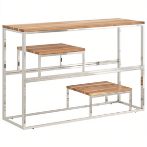 <b>Silver</b> Stainless Steel <b>Console</b> <b>Table</b> Solid Acacia Wood Modern Design Living Room Furniture - Product Image 1