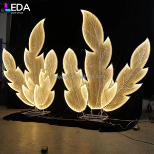 LEDA Party Events Decoration <b>Props</b> Warm Light Glowing Backdrop LED Metal Leaves Background Stand for <b>Wedding</b> - Product Image 1