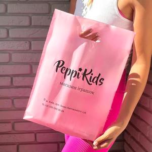 Eco-Friendly Custom Logo Design Printed <b>PE</b> Bottom Gusset Reusable Die Cut Poly Handle Recycle Plastic Pink Carry Shopping Bag - Product Image 1