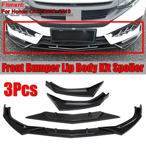 3 pièces Lame de pare-chocs avant, séparateur, spoiler et diffuseur noir mat pour Honda Civic 2016 2017 2018 2019 - Product Image 1