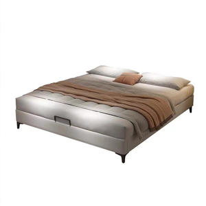 Lit plateforme moderne minimaliste en cuir et bois massif, taille double 1,8 m, style tatami bas avec rangement, pour petits appartements, sans tête de lit - Product Image 5