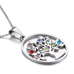 Popular Famous Hollow Round <b>Tree</b> of Life <b>Crystal</b> Stainless Steel Necklace Jewelry Sets - Product Image 4