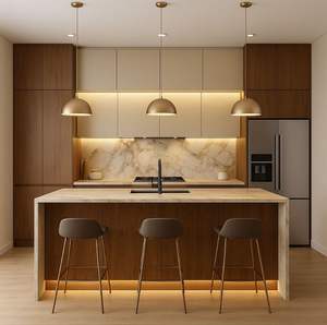 Set Perabot Dapur Modern CBMmart dari Kayu Solid Berlapis Veneer Laminasi, Kustom, Termasuk Keran, Lampu LED, Pantry, <span class=keywords><strong>Wet</strong></span> <span class=keywords><strong>Bar</strong></span>, dan Modular - Product Image 2