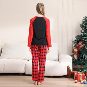 Set di pigiami <span class=keywords><strong>natalizi</strong></span> stampa babbo natale da <span class=keywords><strong>donna</strong></span> rosso Plaid manica lunga abbigliamento da salotto per l'estate per le vacanze autunno primavera - Product Image 4
