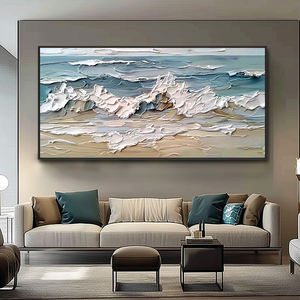 Peintures à l'huile abstraites 3D sur toile grand format personnalisées en gros, art mural décoratif moderne pour la maison, vagues océaniques au couteau - Product Image 6