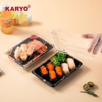 1103 Rectangle personnalisé jetable en plastique à emporter boîte d'emballage alimentaire Sashimi Sushi plateau avec couvercle transparent