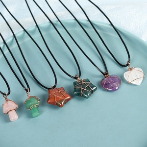Natural Crystal <strong>Stone</strong> Star, Heart, Mushroom <strong>Jade</strong> Pendant Handmade Wire-wrapped Jewelry - Product Image 4