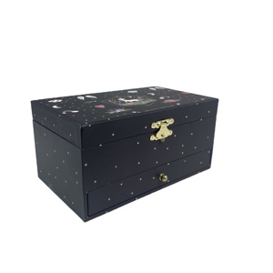 Caja de Joyería de Unicornio con Diseño de Cielo Estrellado, Organizador de Bisutería para Niñas, Estuche de Recuerdos con Cajón y Cierre Dorado - Product Image 1