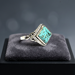 Bague en argent sterling 925 avec pierre turquoise naturelle Bague pour homme et femme de 8 mm Bijoux en pierres précieuses Bague turquoise - Product Image 2