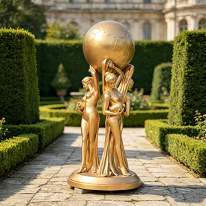 Scultura in Bronzo Dorato di Tre Signore che Sostengono il Globo, Statua della Dea Terra, Scultura in Metallo della Terra, Statua a Grandezza Naturale 'Il Mondo è Tuo' - Product Image 1