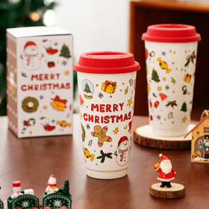 Wholesale Christmas <b>Ceramic</b> Mug Coffee Travel Mug Christmas Tumbler <b>Cup</b> with Silicone Lid - Product Image 4