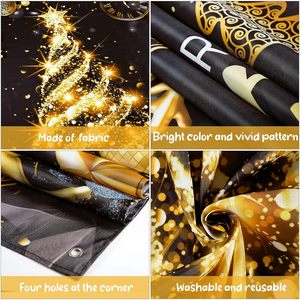 Toile de <span class=keywords><strong>fond</strong></span> pour fête de Noël - <span class=keywords><strong>Fond</strong></span> de scène <span class=keywords><strong>noir</strong></span> et or pour la photographie de l'arbre de Noël et du réveillon du Nouvel An - Décoration de fête - Product Image 6