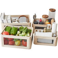 Panier de rangement rectangulaire moderne en bois, ensemble de 4 pièces avec poignée pour l'organisation de la cuisine et de la salle de bain