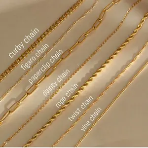 18K GOLD Chain Halskette, 18 Zoll Halskette Twisted Chain/Figaro Chain/Wasserdichte Halskette Vine Dainty Chain Curb