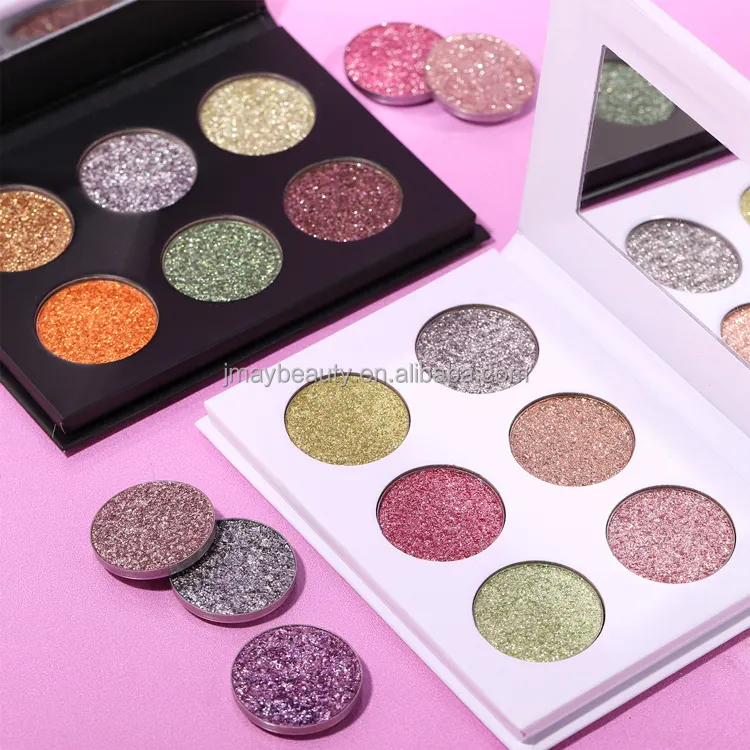 Manufacturer Private Label Glitter Eyeshadow Shimmer Multi Duochrome 23 Colors Make Up Eye Shadow DIY 6 Hole Eyeshadow Palette