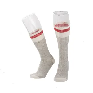 BY- O251 chaussettes unisexes à orteils et talons renforcés sur mesure chaussettes chaudes épaisses en laine grise et rayures rouges