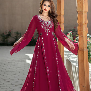 Abito in stile Ramadan elegante da donna con strass Modulare ampio pannello a maniche svasate con cintura da sera Abaya-APRIL mont's sistor - Product Image 1