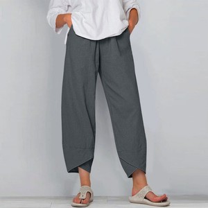 <span class=keywords><strong>Pantaloni</strong></span> a Gamba Larga, Casual e Comodi in Cotone e <span class=keywords><strong>Lino</strong></span>, con Vita Elastica e Lunghezza <span class=keywords><strong>Cropped</strong></span> - Product Image 2