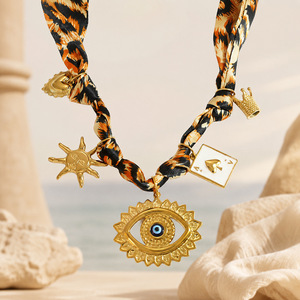 Collar de tela con estampado de leopardo vintage SUMMLY, chapado en oro de 18 quilates, con dijes de ojo turco y corona, joyería de moda para mujer - Product Image 2