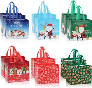 Рождественские Сумки-тоуты, нетканые подарочные сумки, очень большие многоразовые сумки для покупок продуктов с ручками для детей, праздничные подарки
