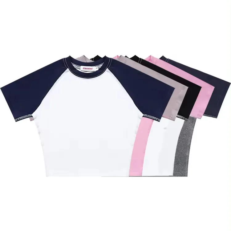 Top De Mujer Damen Baby-T-Shirt Y2K Kleidung einfarbig solide Baumwolle Elasthan Jersey Baumwolltopf T-Shirt