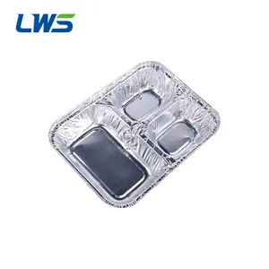 Disposable Takeaway Food Lunch 2 3 4 Compartment Aluminum Foil Container With Customized Packing Paper Box