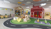 Aire de jeux intérieure sur le thème du trafic urbain, scène de construction routière réaliste, équipement de jeu interactif pour jeu de rôle et exploration, pour centre commercial