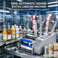 Unité d'étiquetage semi-automatique de précision pour bouteilles rondes, bocaux, contenants coniques, cosmétiques, vins, emballages alimentaires