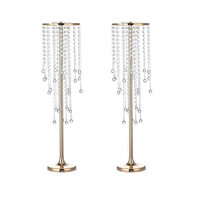 Vases en cristal en métal doré Centres de table de mariage Support de fleurs en métal avec perles de cristal scintillantes pour fleur artificielle
