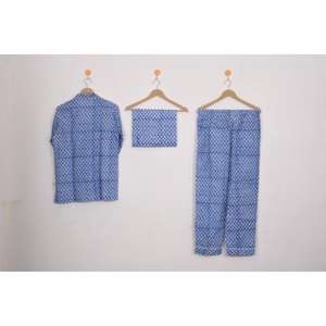 Hot Sale Blue Floral Cotton Pajama Set Hand Block Print <b>Women's</b> Sleepwear <b>Women's</b> Comfortable <b>Nightwear</b> Sets - Product Image 2