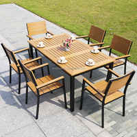 Ensemble de table en bois pour jardin populaire, meubles de jardin en bois, cadre en aluminium noir, table en plastique jaune