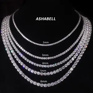 Pass Diamond Tester Cubic Zirconia Moissanite Necklace 925 Silver Diamond Chain Ice Cut Tennis Necklace For Women Or Men