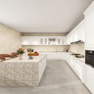 Độ bóng cao Rắn Gỗ Nhà Bếp thiết kế tủ đồ nội thất tùy chỉnh hiện đại PVC bóng trắng Modular tủ bếp