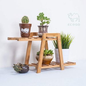 <span class=keywords><strong>Support</strong></span> de plante succulente d'intérieur en bambou, porte-pot de fleurs avec plateau de type tiroir - Product Image 1