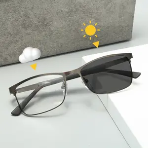 Gafas de Metal antiradiación fotocromáticas de alta calidad, marco cuadrado, sombra para hombres, gafas de sol antiluz azul, gafas 2 en 1