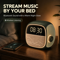 Réveil numérique intelligent LED avec radio FM et lumière de réveil, haut-parleur Bluetooth de style néo-oriental, idéal pour une table de chevet de chambre à coucher, OEM ODM